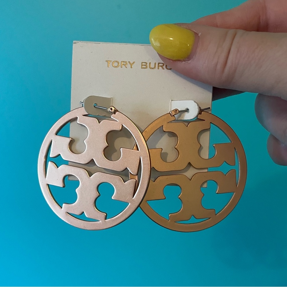 Tory Burch Rose Gold Logo Earrings